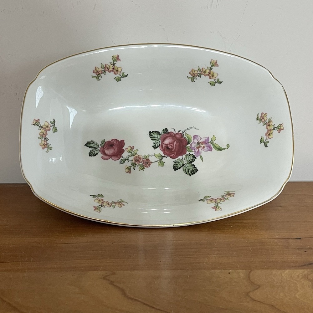 Vintage Epiag Czechoslovakia Floral Rose Rectangular Serving Bowl 9.5" x 7" x 2"
